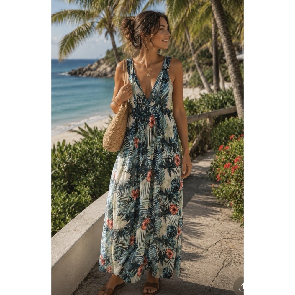 MNG Mango Collection Tropical Print Maxi Dress; Floral Vacation Resort 4